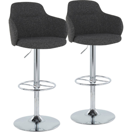 Boyne Adjustable Swivel Bar Stool in Chrome & Dark Grey Noise Fabric (Set of 2)